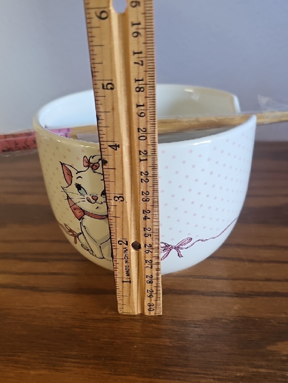 Disney The Aristocats Marie Bow Ribbon Ceramic Ramen Bowl with Chopsticks - Picture 8 of 9